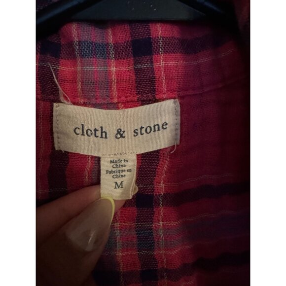 Cloth & Stone Anthropologie Pink Brecken Plaid Button Down Shirt Woman's Medium - Picture 5 of 9